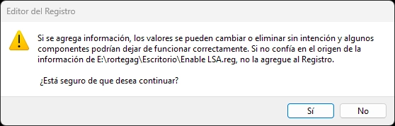 Habilitar LSA mediante registro de Windows