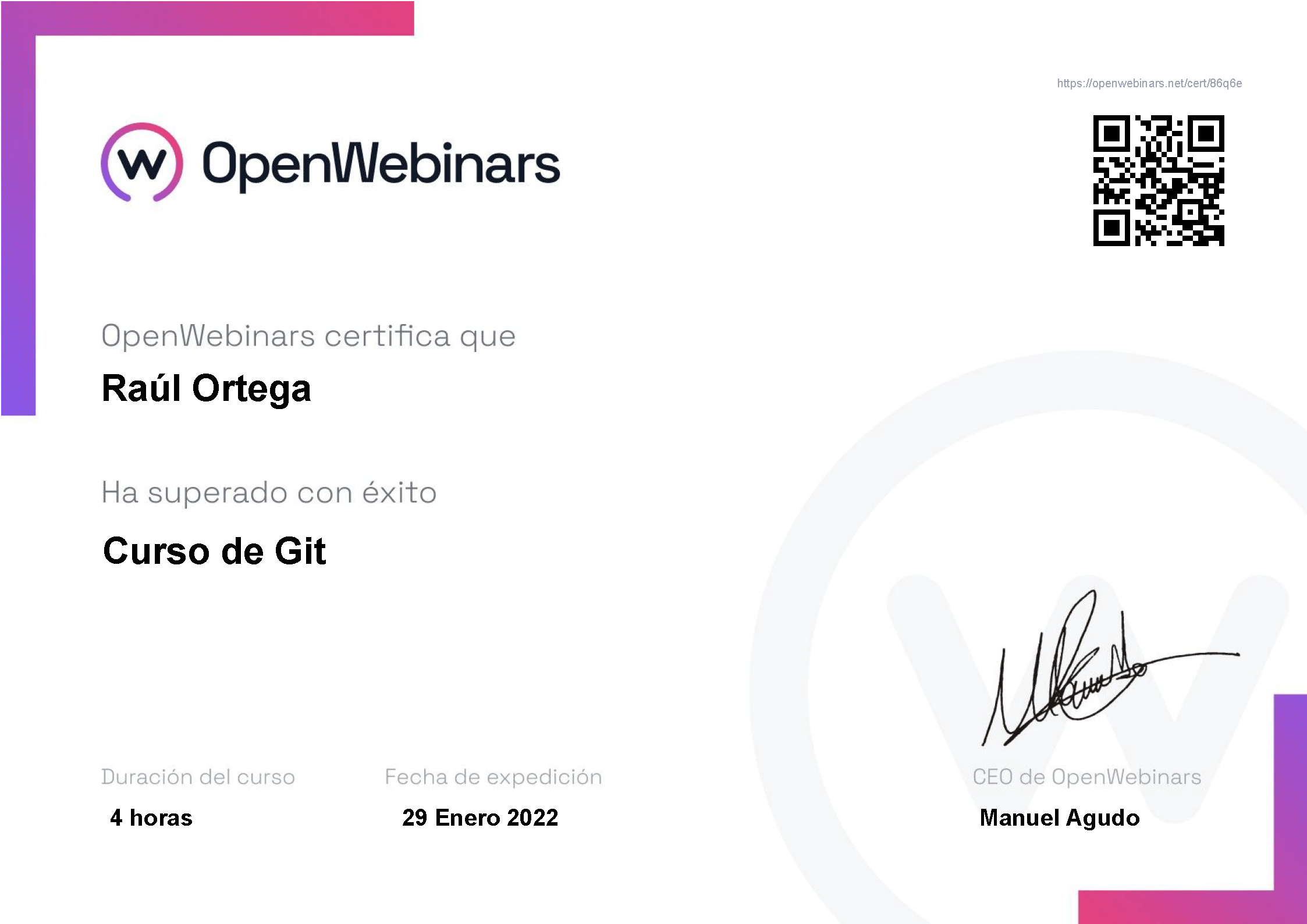 Certificado OpenWebinars Git