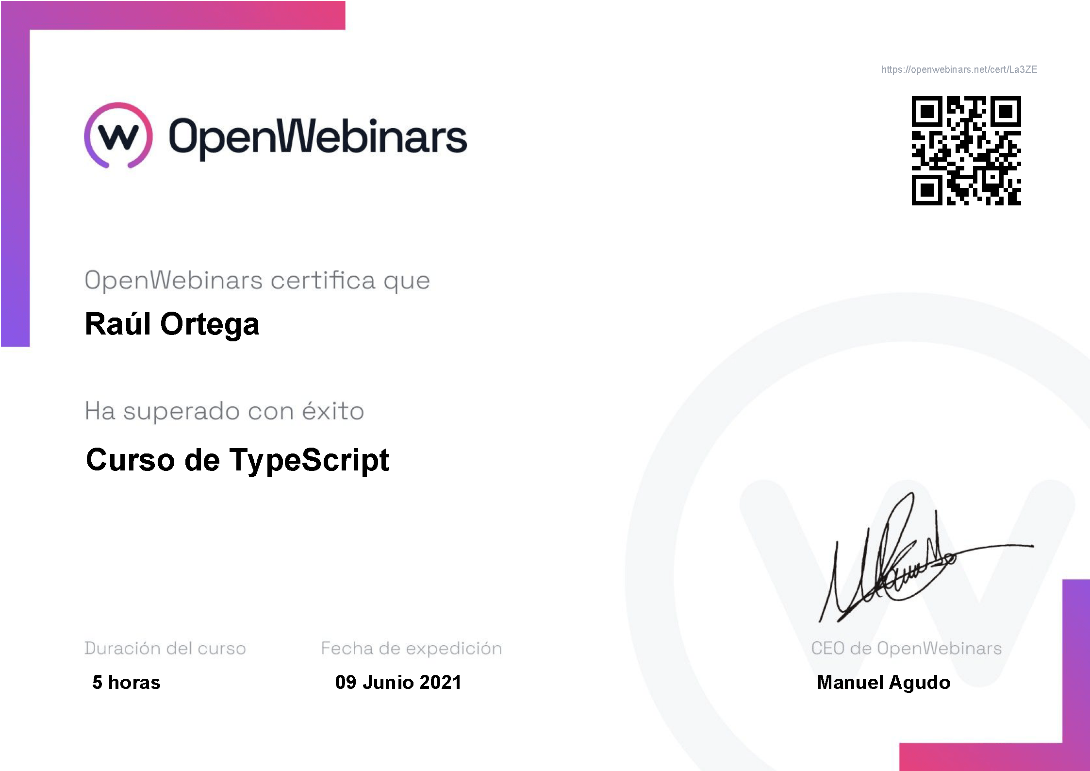 Certificado OpenWebinars Typescript