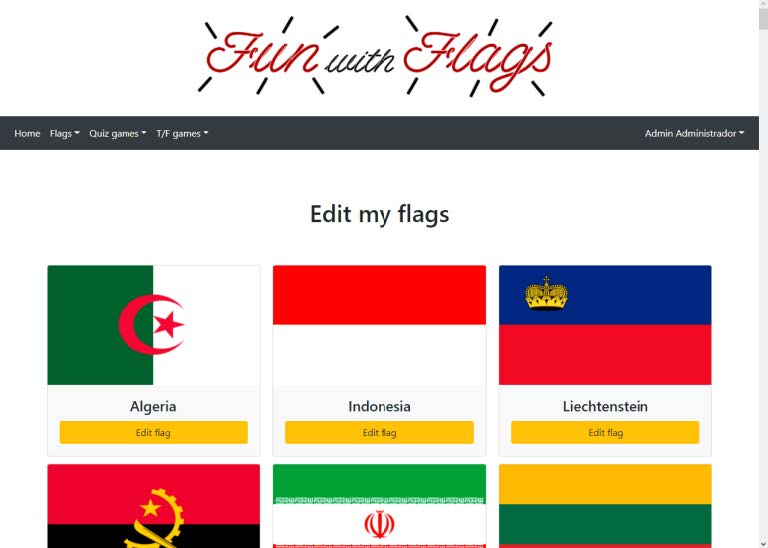 Página de editar banderas del usuario