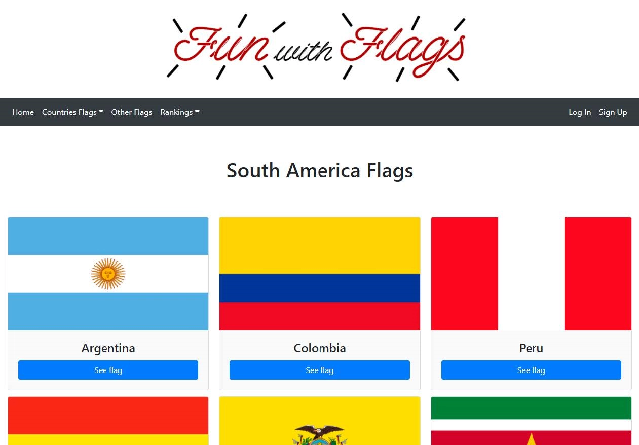 Página de las banderas de Sudamérica