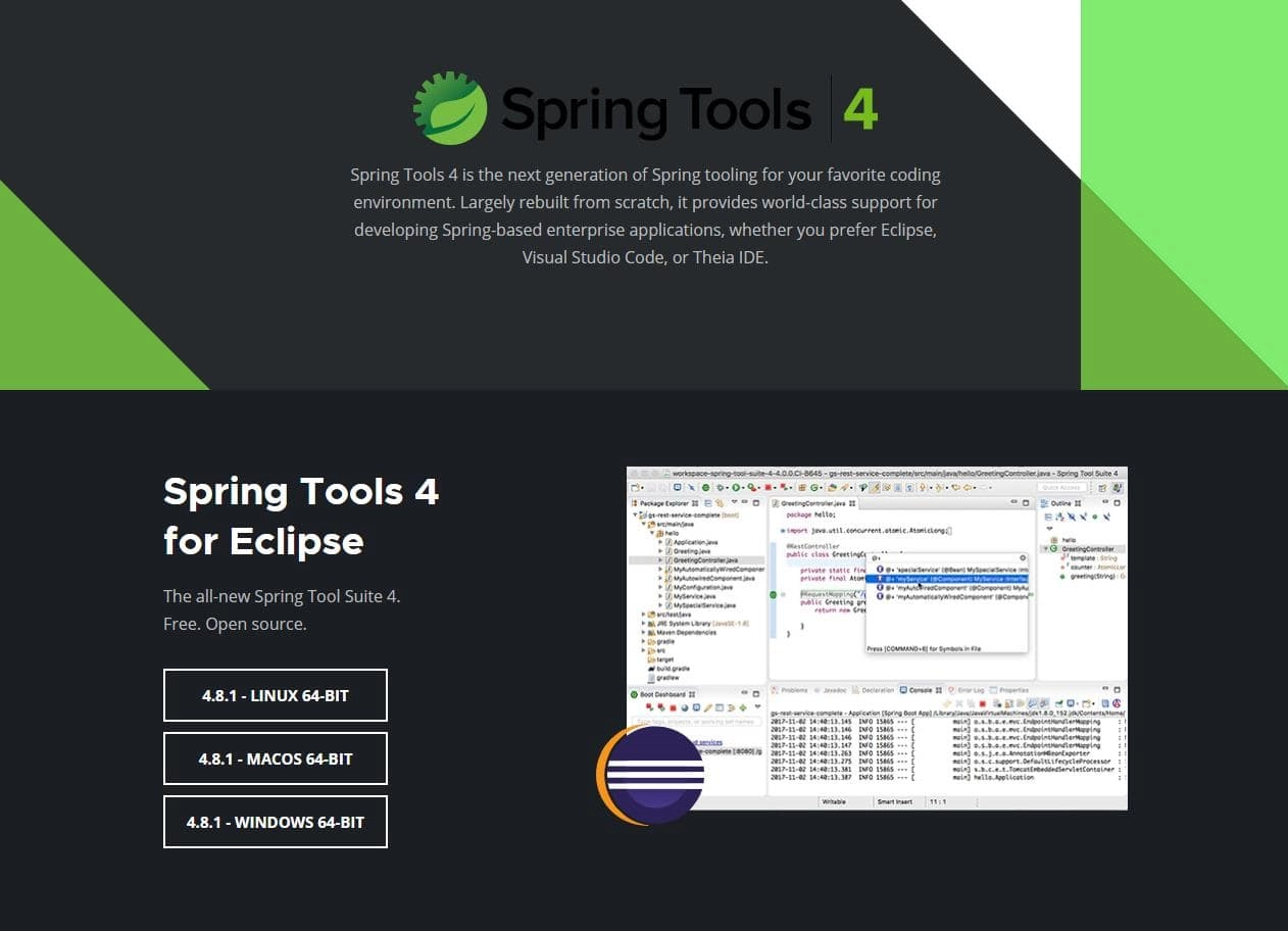 Página web de Spring Tools Suite 4